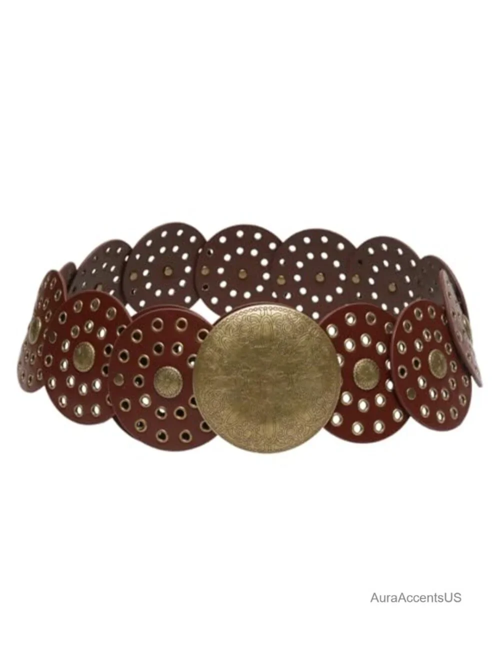 Women's Western Boho Wide Disc Belt Faux Leather Chunky Vintage Waist Belt